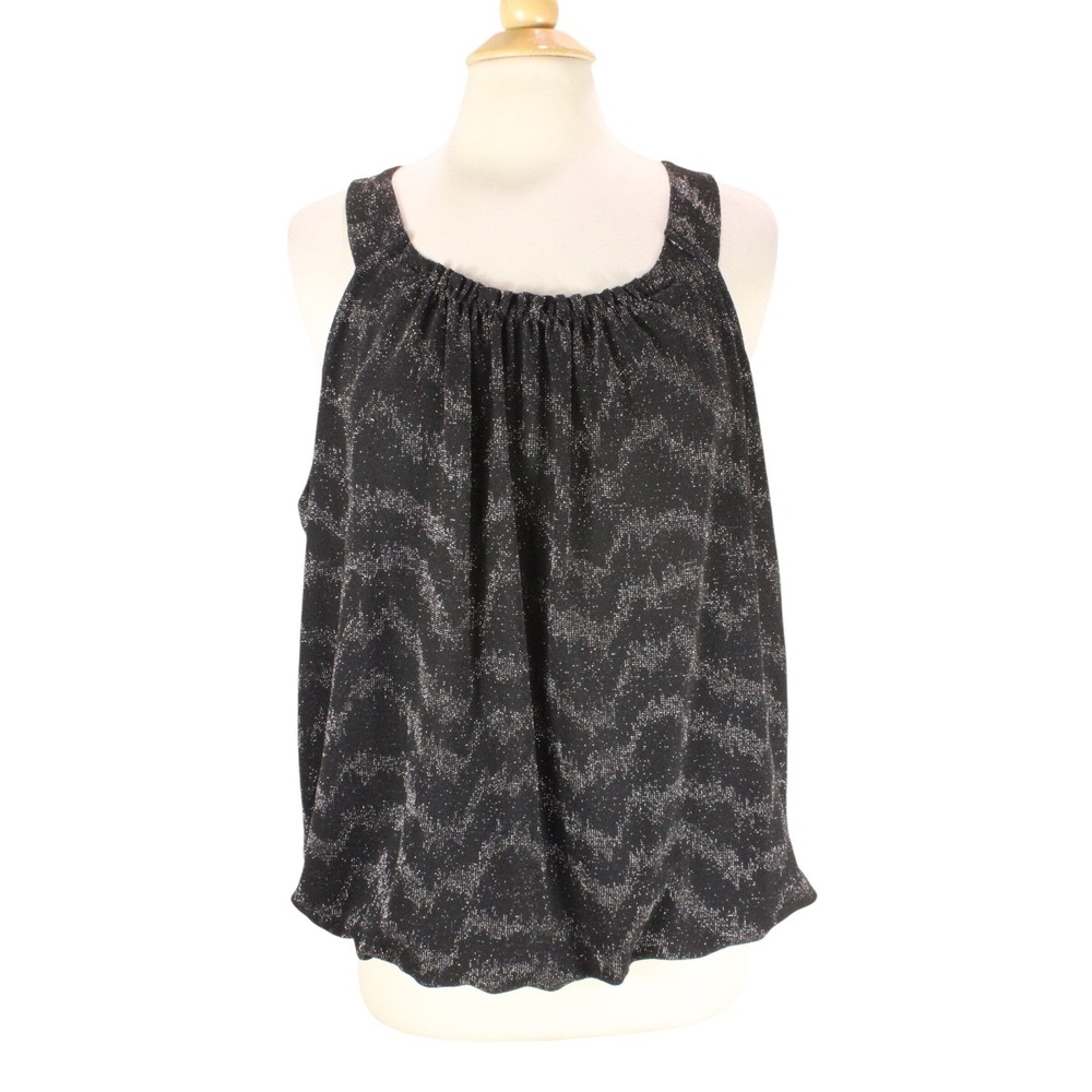 NWT Anthropologie Carly Shimmer Tank Top size M Black‎ Metallic Bubble Hem
